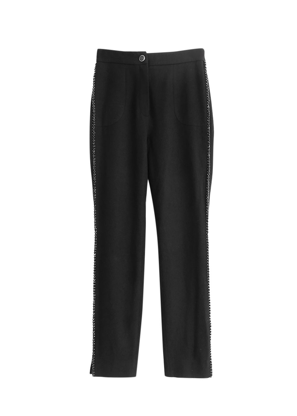 Chanel Paris-Monte Carlo Bead Embellished Black Trousers Size S wool