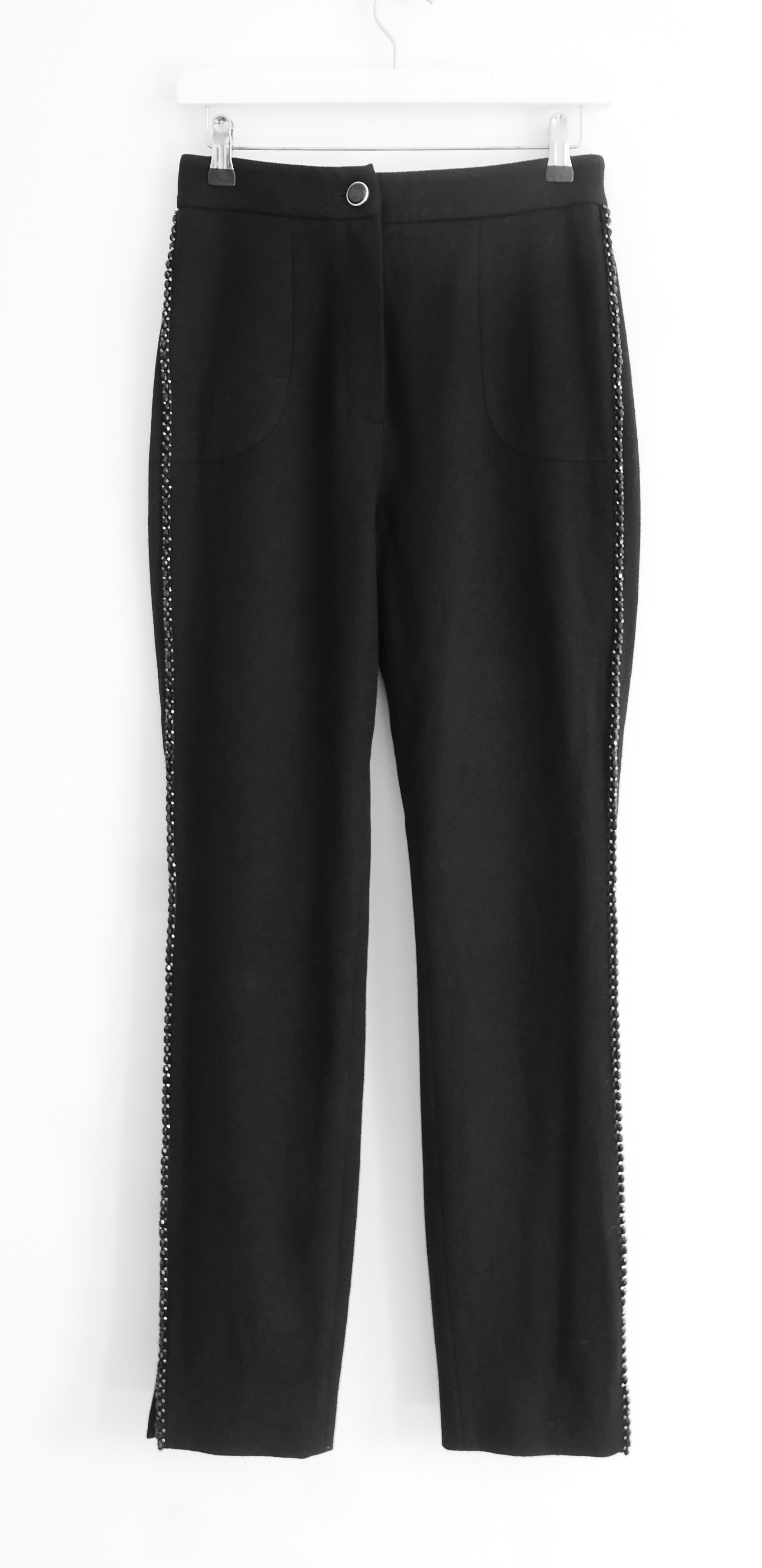 Chanel Paris-Monte Carlo Bead Embellished Black Trousers Size S wool