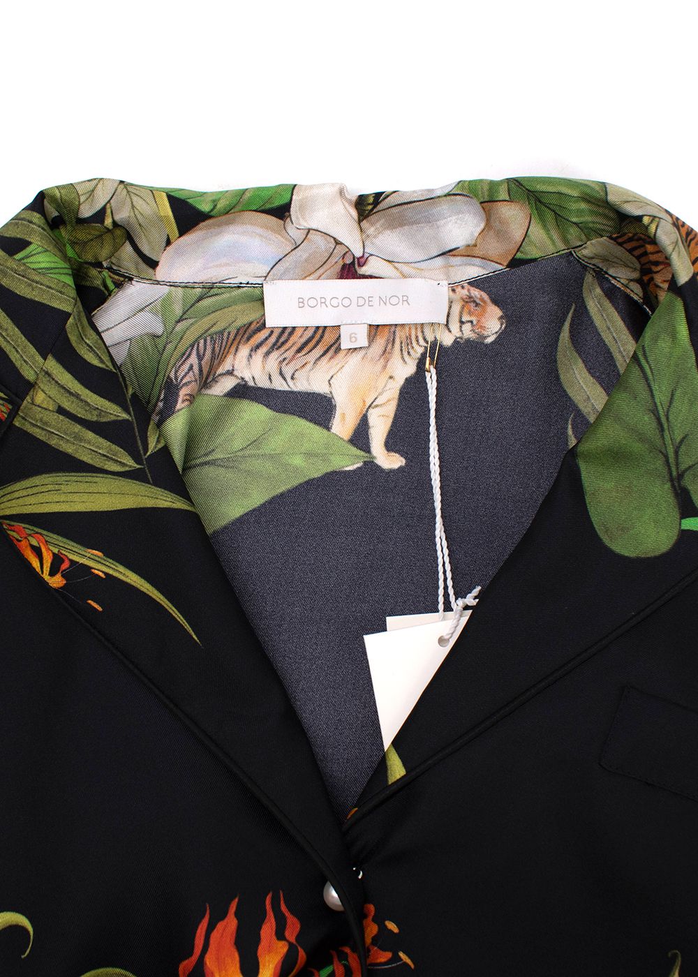 Borgo De Nor Black Safari Silk Eden Blouse with Feather Trim Size XXS black multicolour