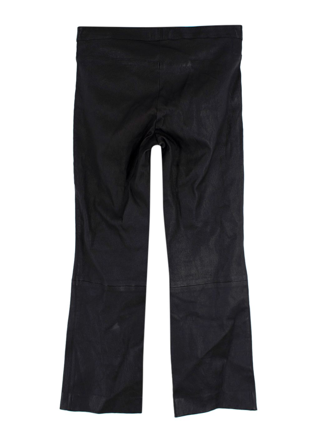 Preowned Theory Black Leather Straight Leg Trousers Size XXS