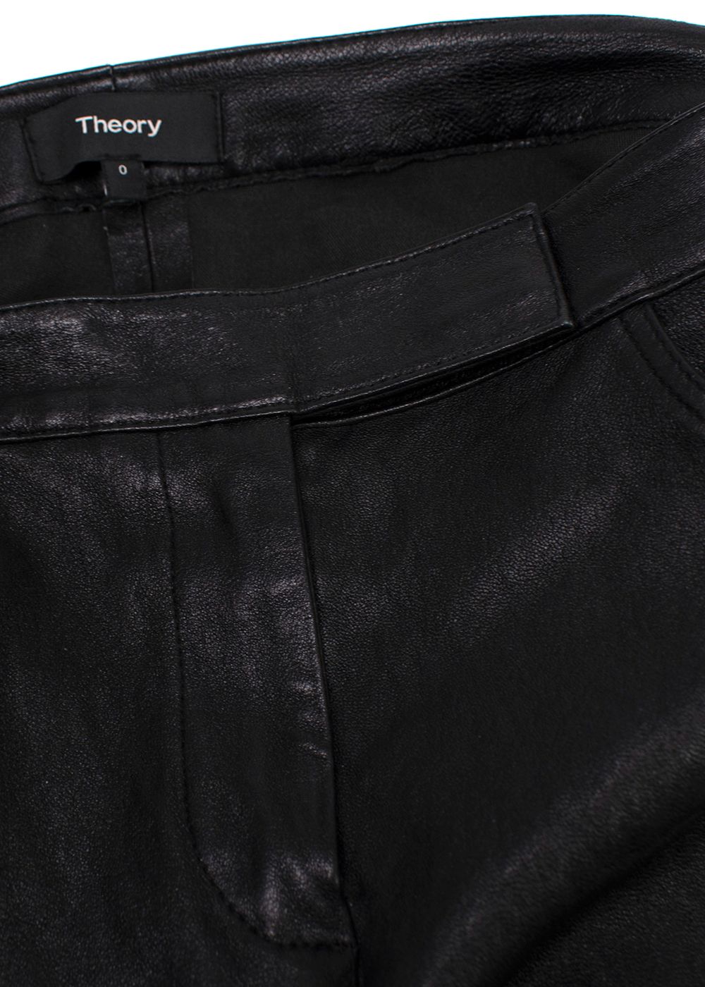 Preowned Theory Black Leather Straight Leg Trousers Size XXS