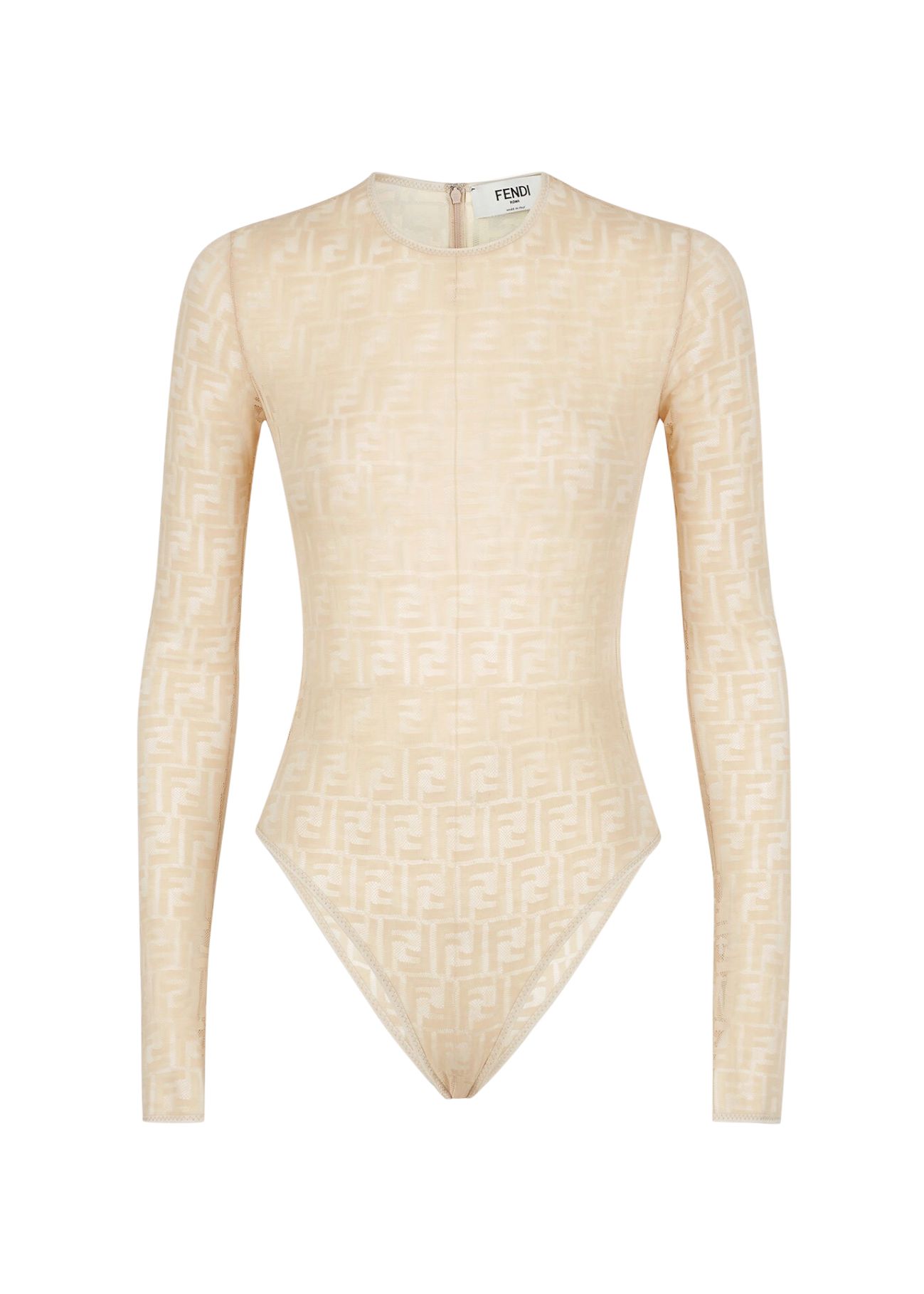 Preowned Fendi Beige FF Lace Bodysuit Size L