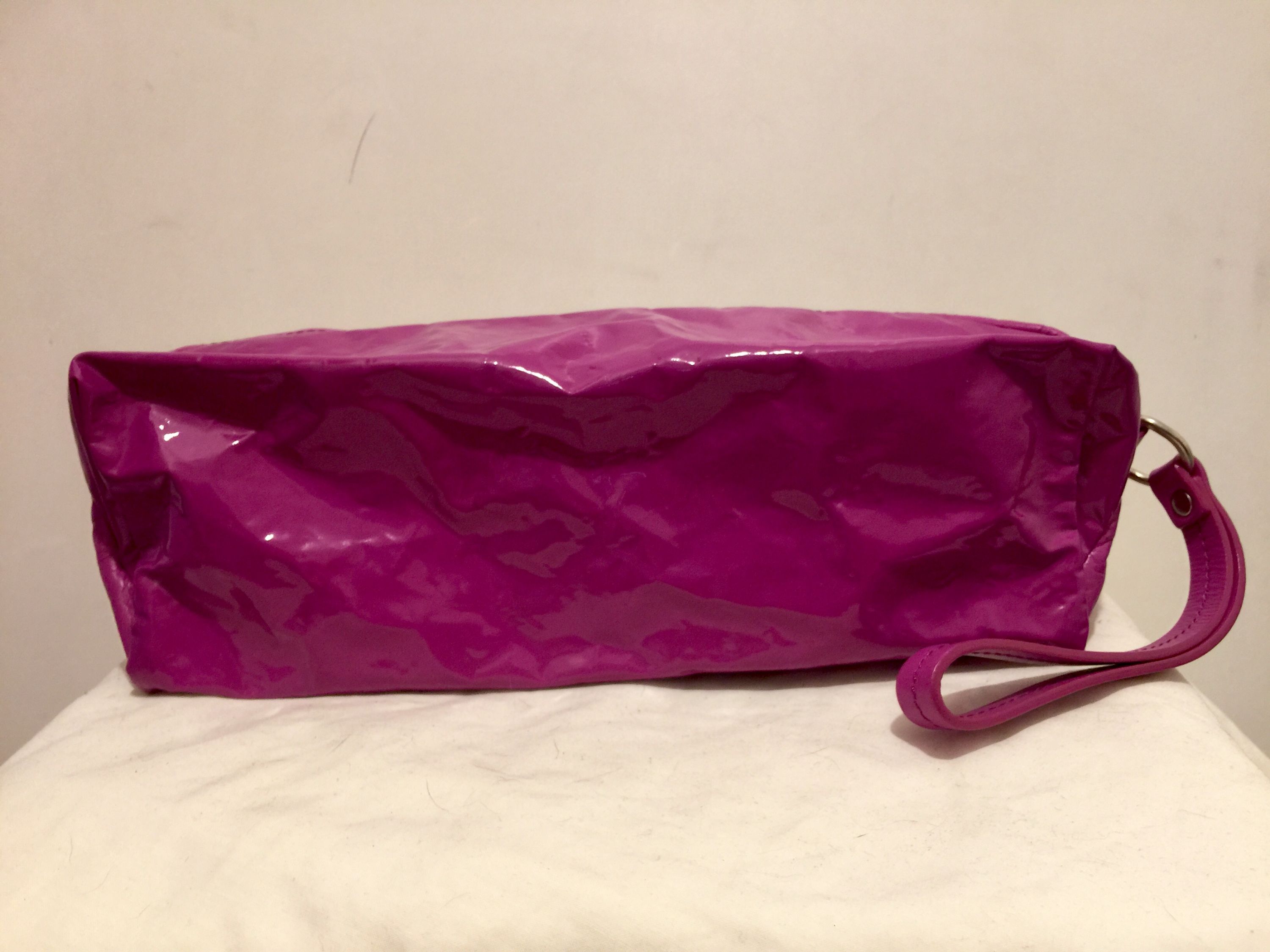 Preowned Pleats Please Fuchsia vinyl  leather clutch bag Purple cotton