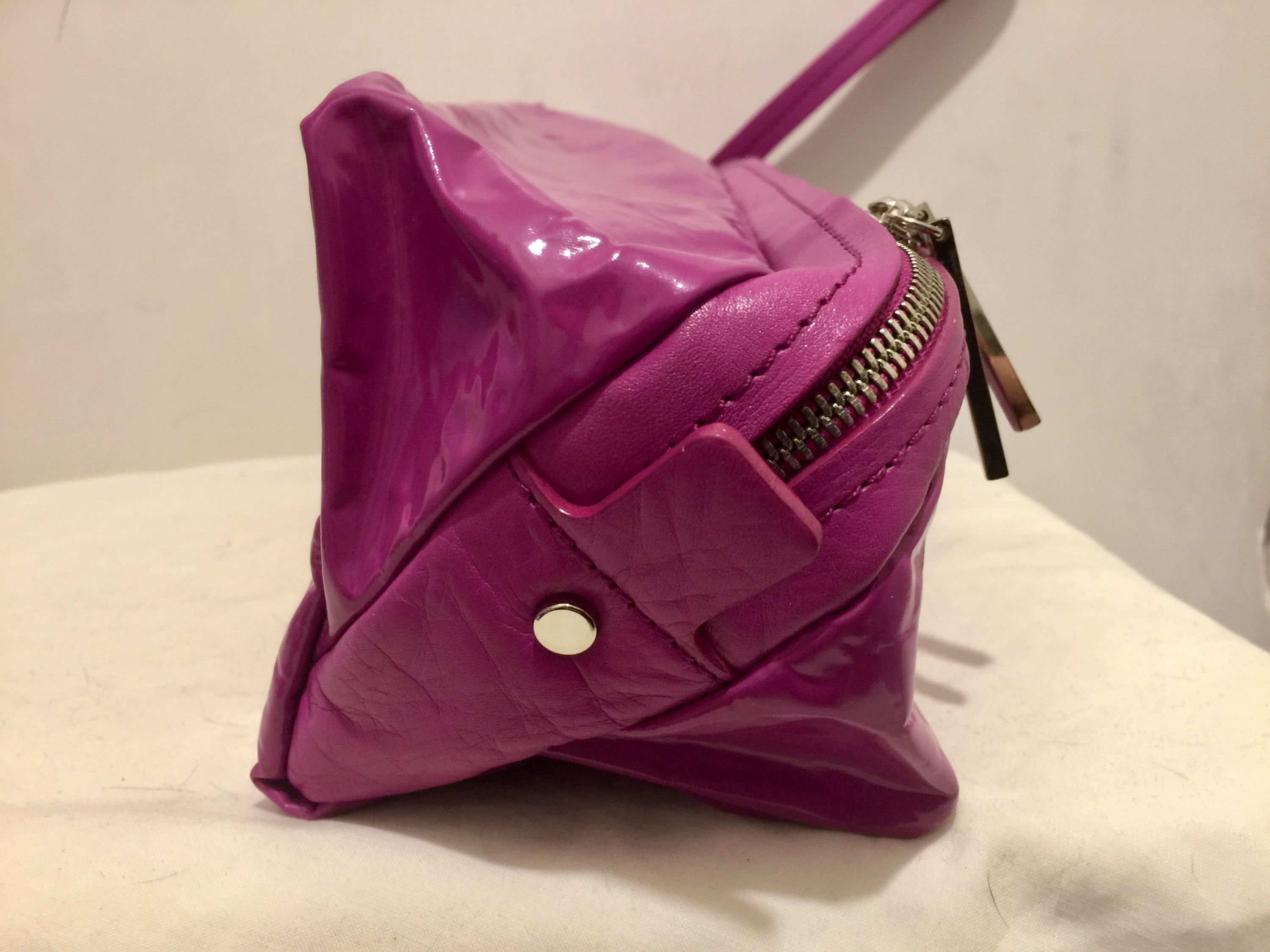 Preowned Pleats Please Fuchsia vinyl  leather clutch bag Purple cotton