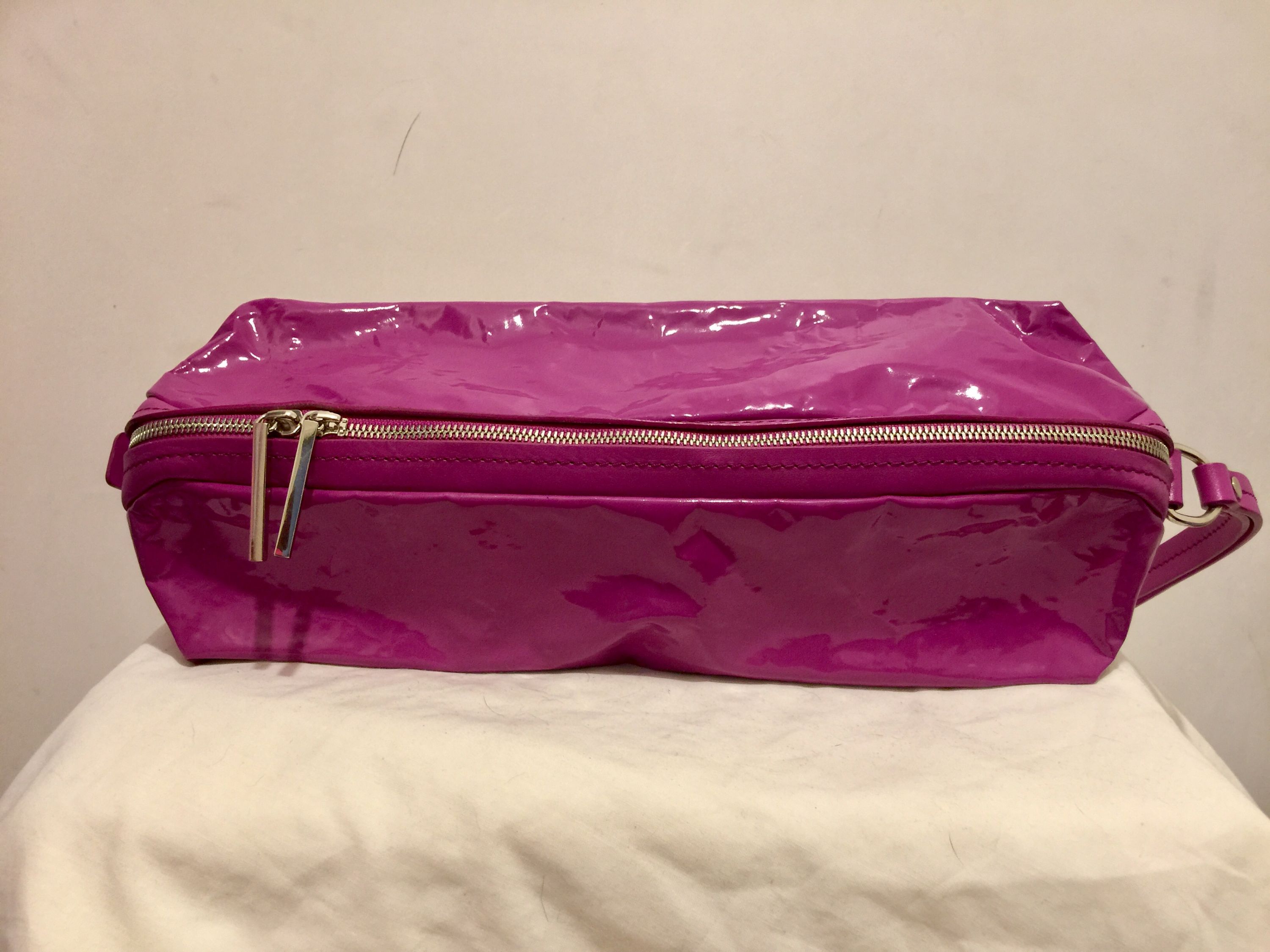 Preowned Pleats Please Fuchsia vinyl  leather clutch bag Purple cotton