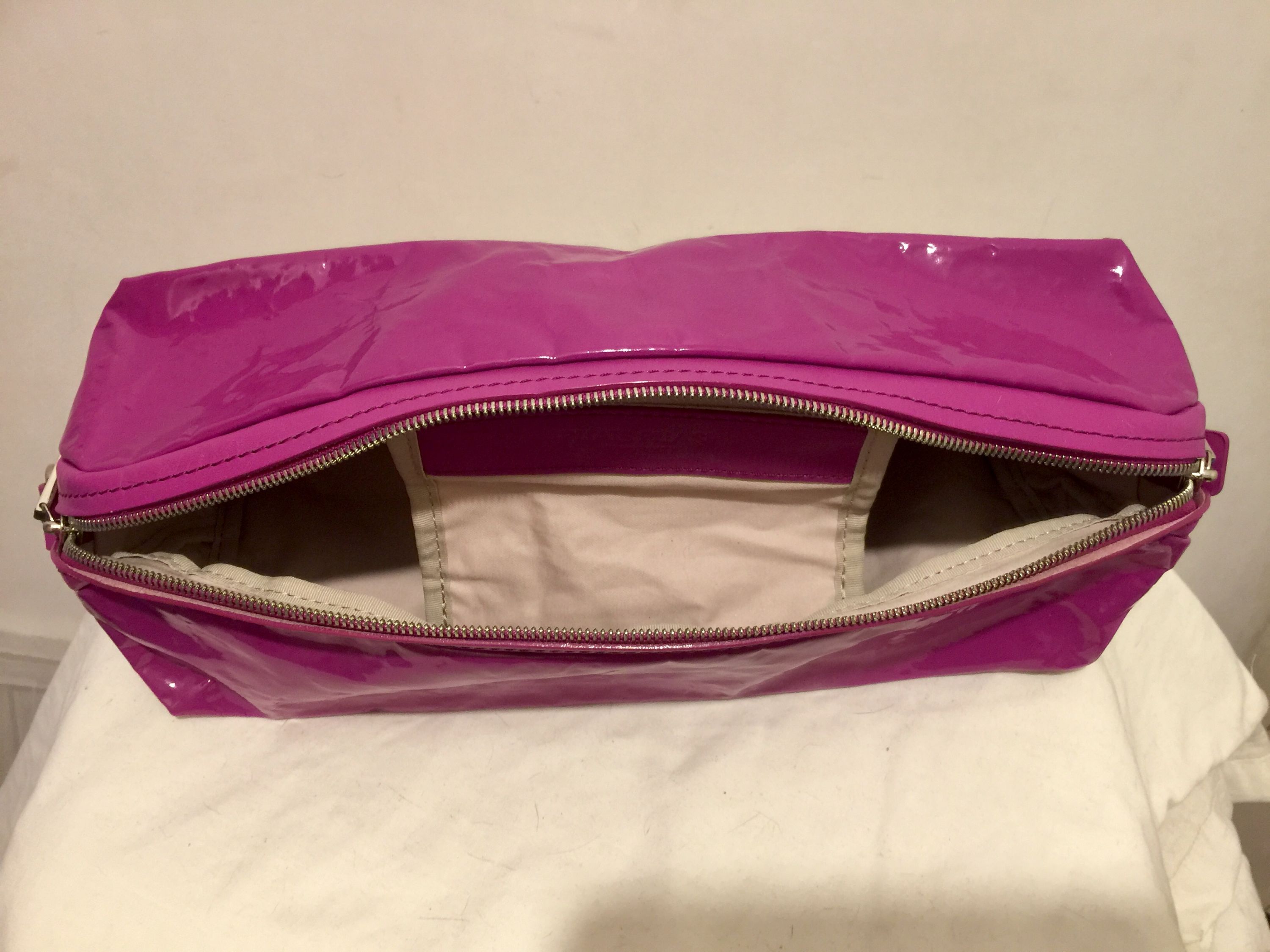 Preowned Pleats Please Fuchsia vinyl  leather clutch bag Purple cotton