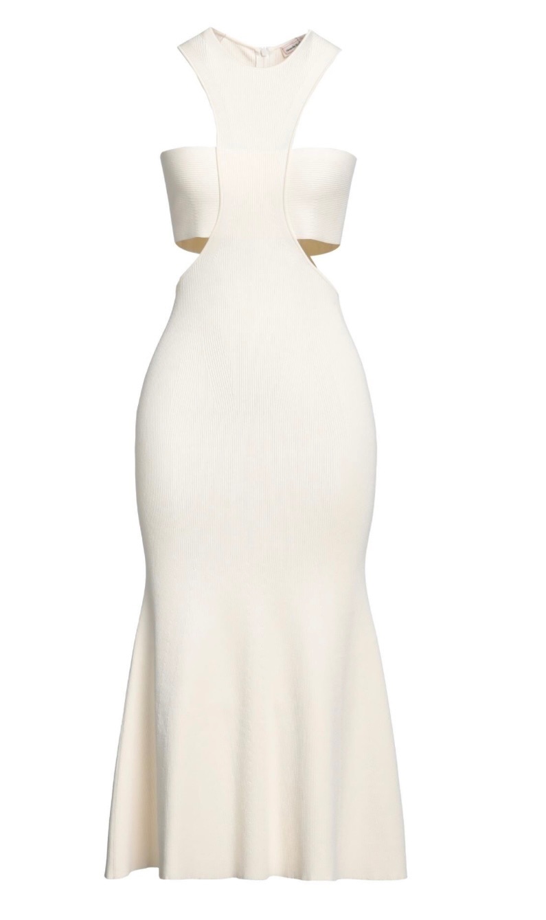 Alexander McQueen Cream Harness Ribbed Knit Midi Dress Size M Ivory viscose