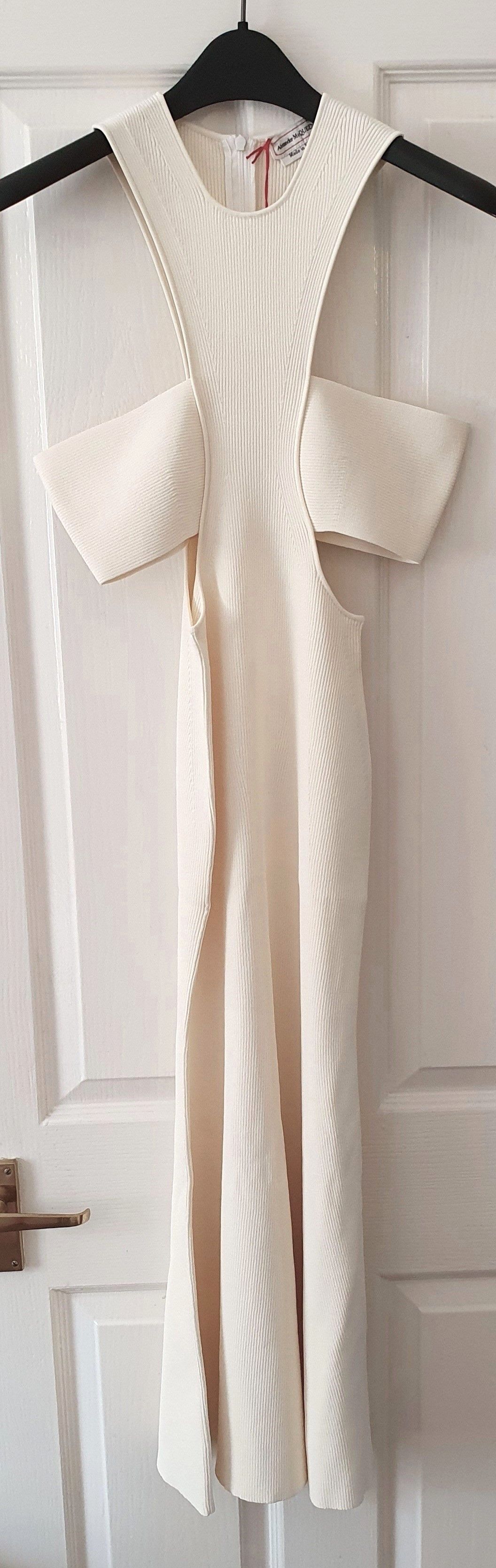 Alexander McQueen Cream Harness Ribbed Knit Midi Dress Size M Ivory viscose