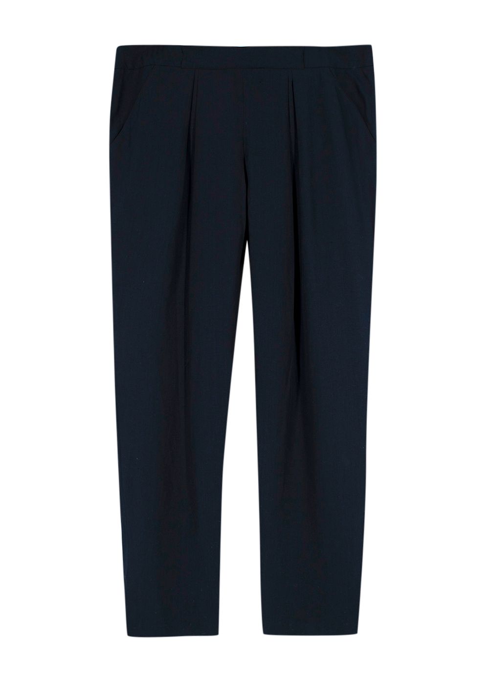 Preowned Giorgio Armarni Navy Linen  Trousers Size L