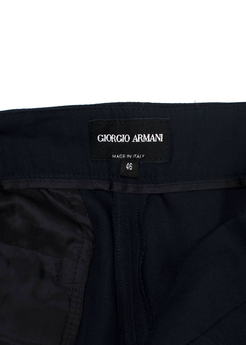 Preowned Giorgio Armarni Navy Linen  Trousers Size L