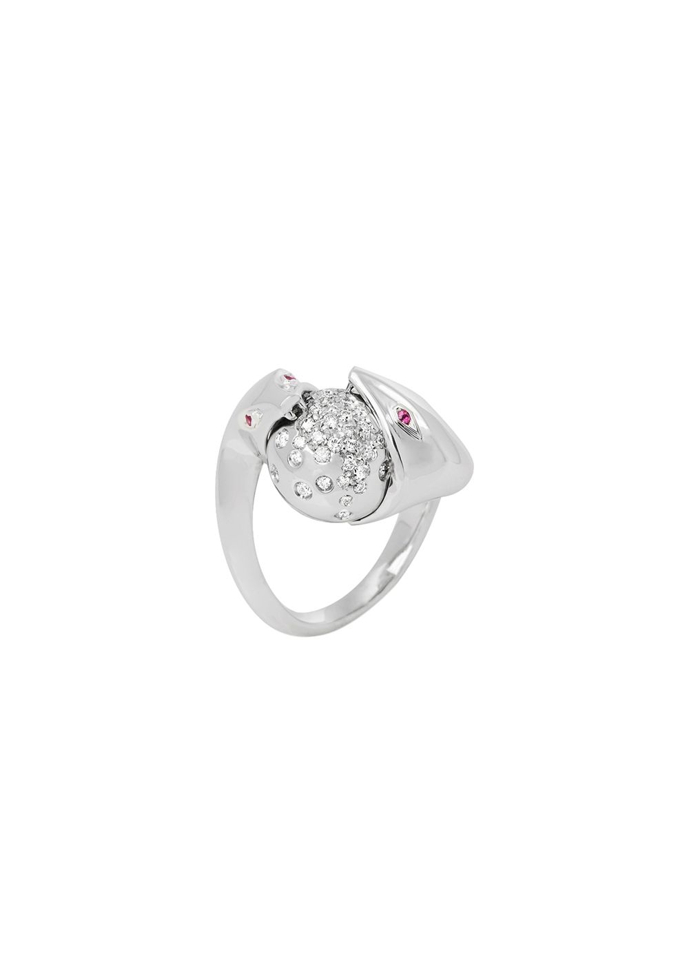 Preowned Boucheron 18ct white gold diamond  ruby Serpent ring 52EU Red white gold