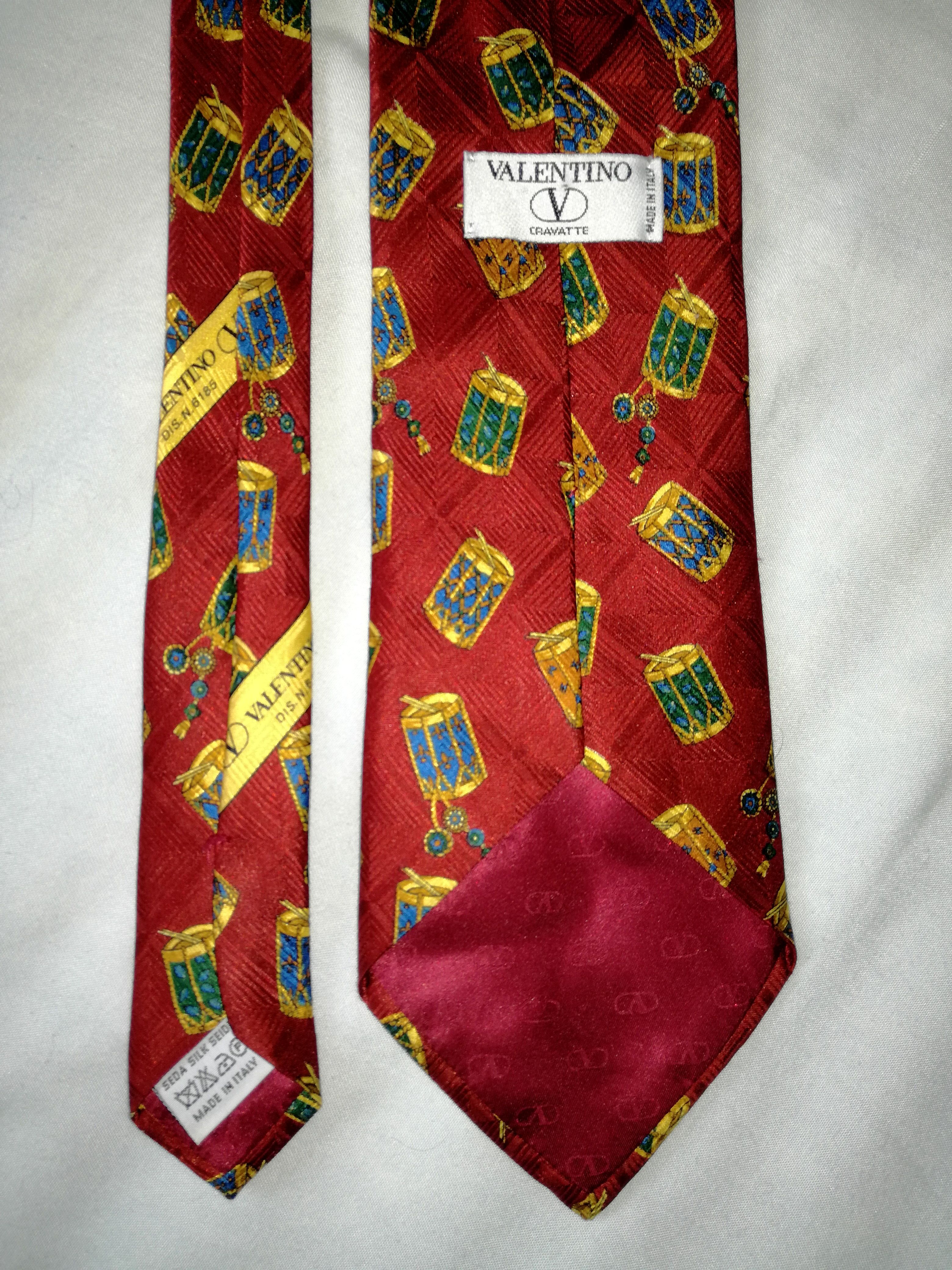 Men's Preowned Valentino Cravatte 6185 100% silk red neck tie Check