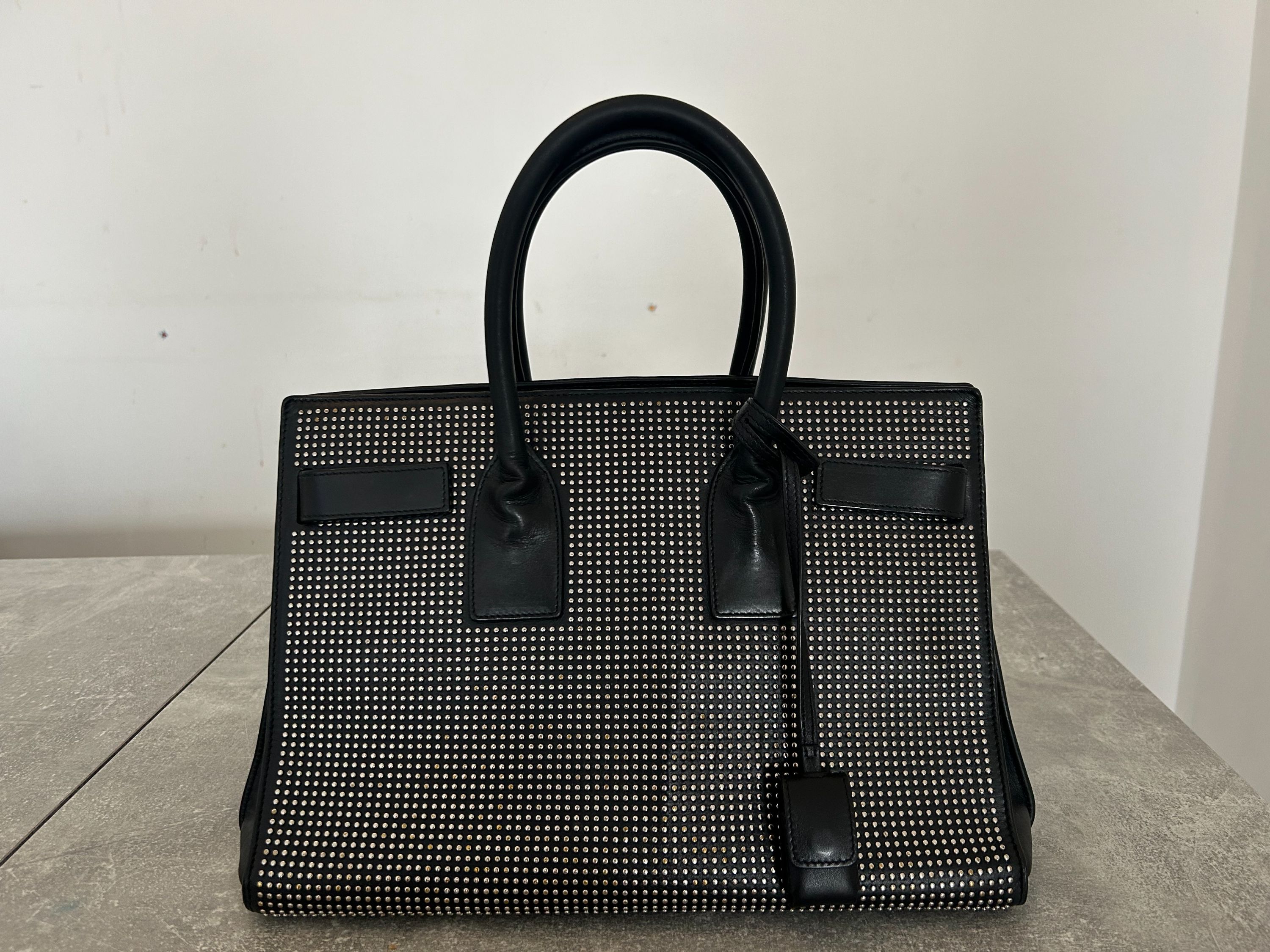 Saint Laurent Black Leather Small Studded Sac de Jour Tote Bag