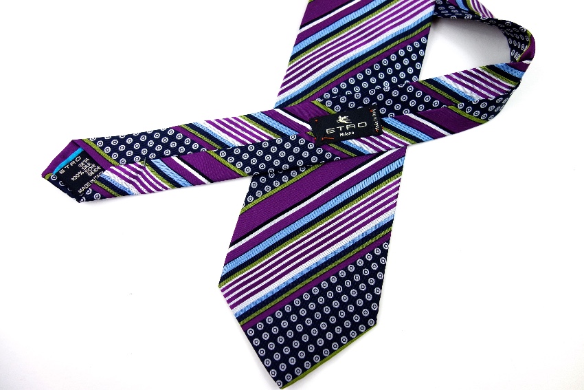 Men's Preowned Etro Purple Multi-Print Silk Tie Multi-Coloured / Stripes