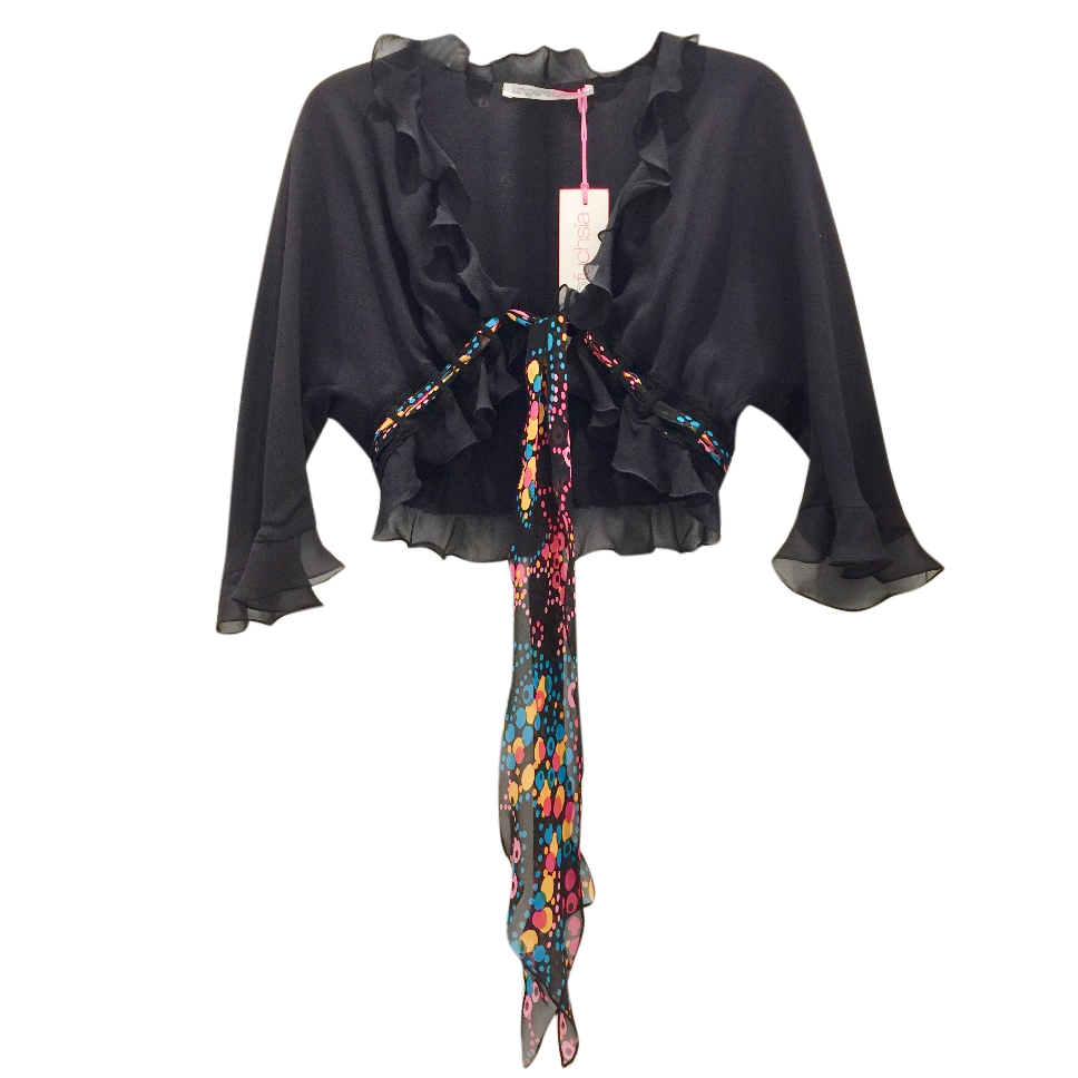 Ungaro Black Silk Ruffled Shrug Size S