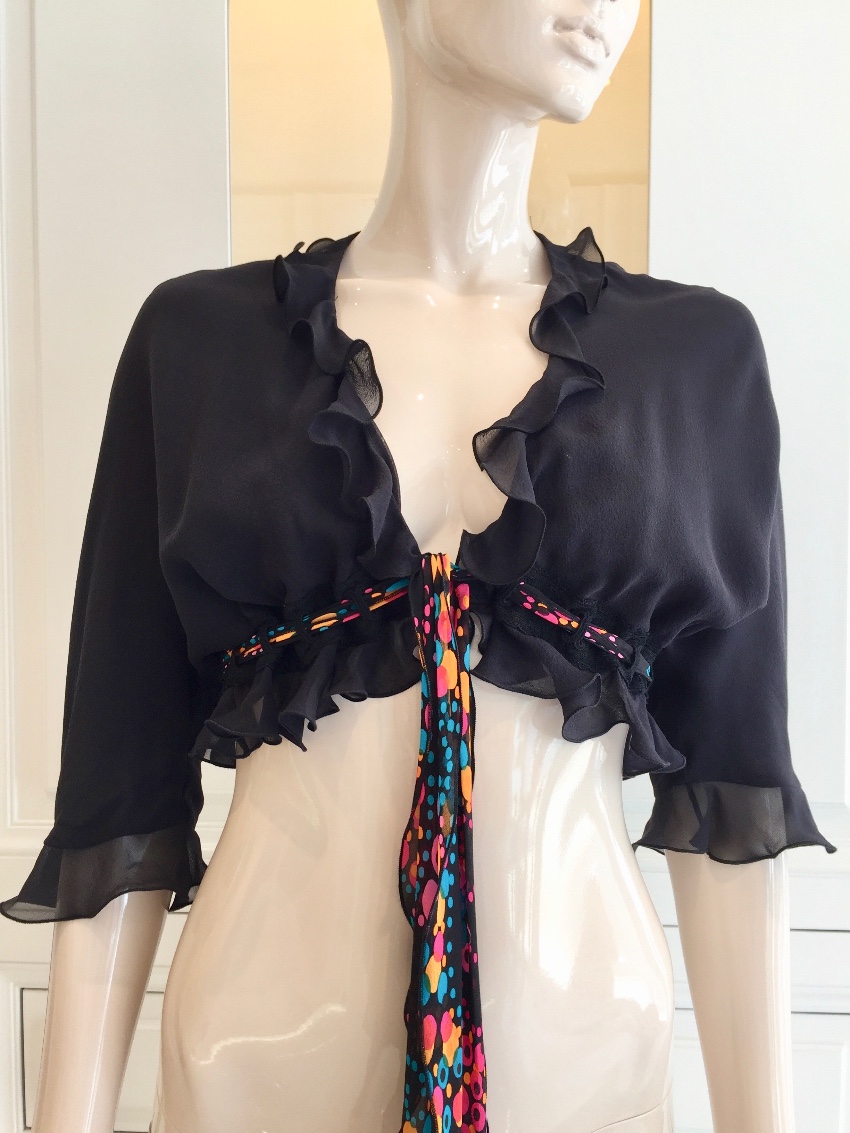 Ungaro Black Silk Ruffled Shrug Size S