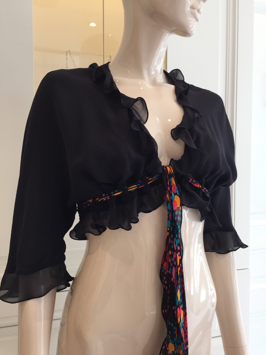 Ungaro Black Silk Ruffled Shrug Size S