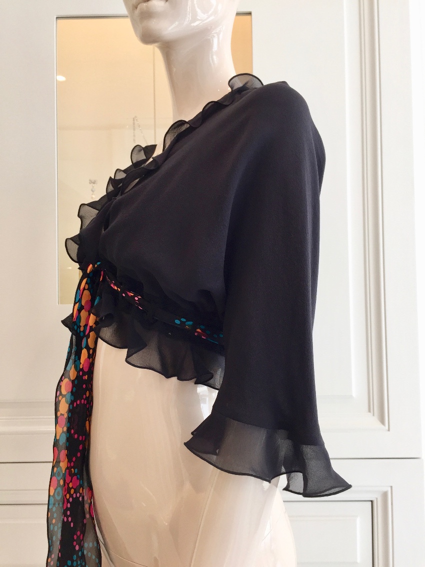 Ungaro Black Silk Ruffled Shrug Size S