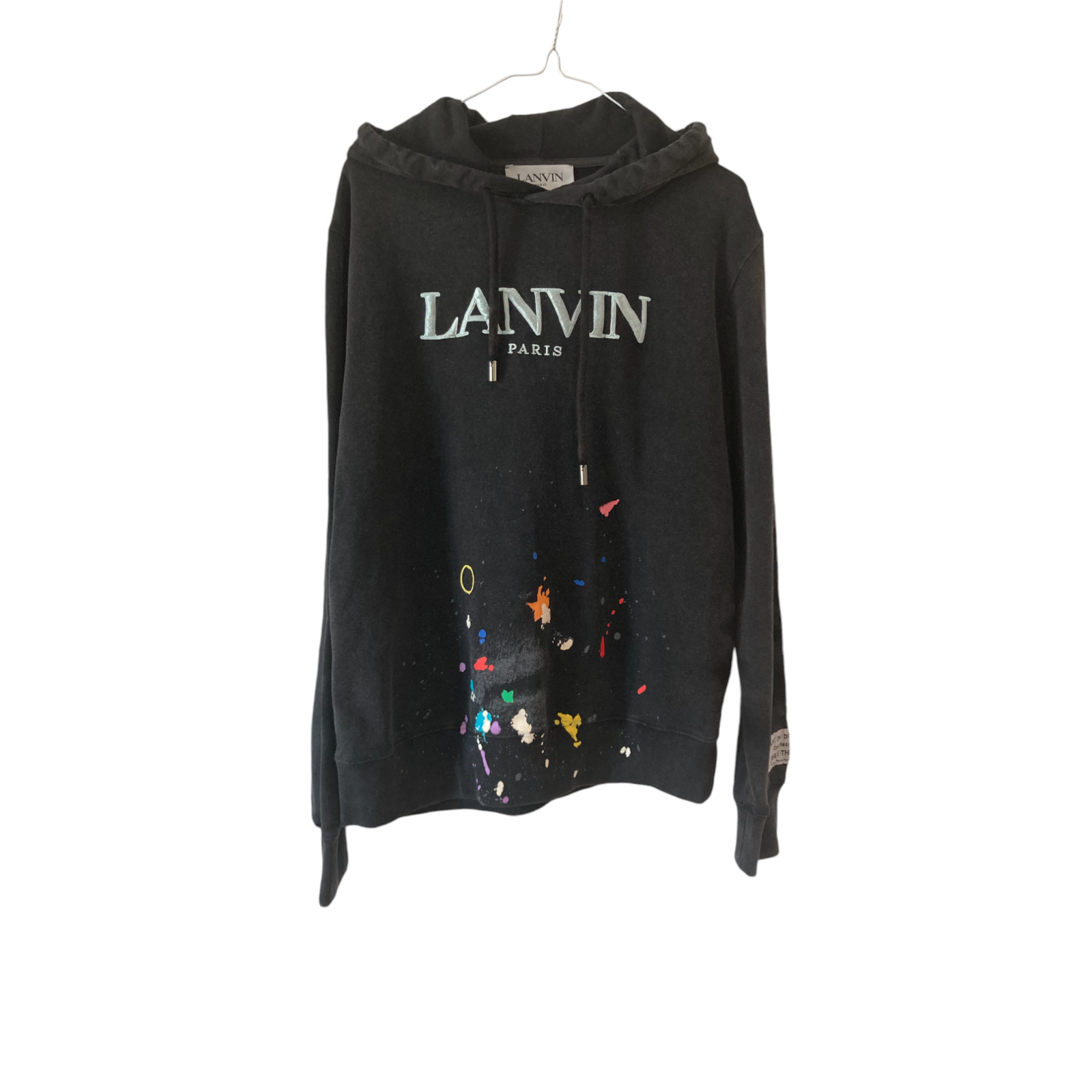 Men's Lanvin Charcoal Grey Graphic Print Hoodie Size L cotton