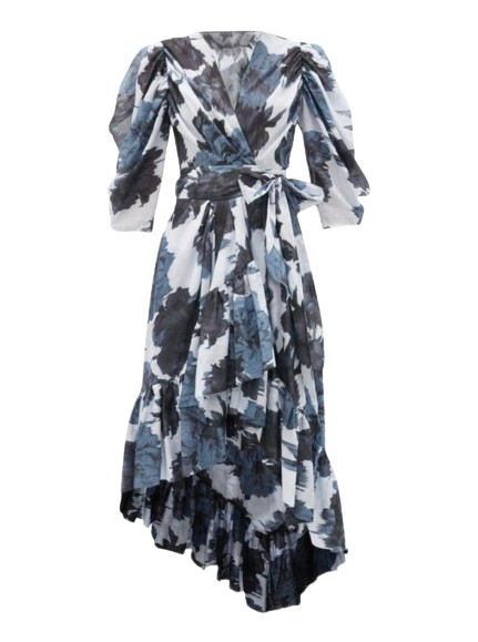 Alexandre Vauthier Asymmetric gathered printed cotton-gauze wrap dress Size M Blue cotton