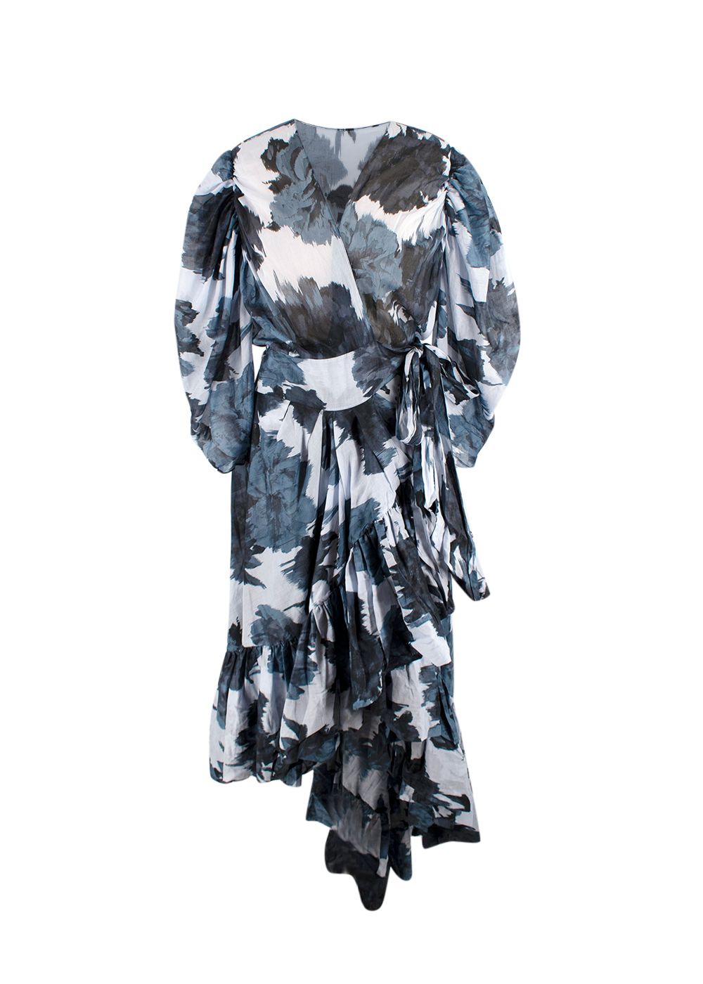 Alexandre Vauthier Asymmetric gathered printed cotton-gauze wrap dress Size M Blue cotton