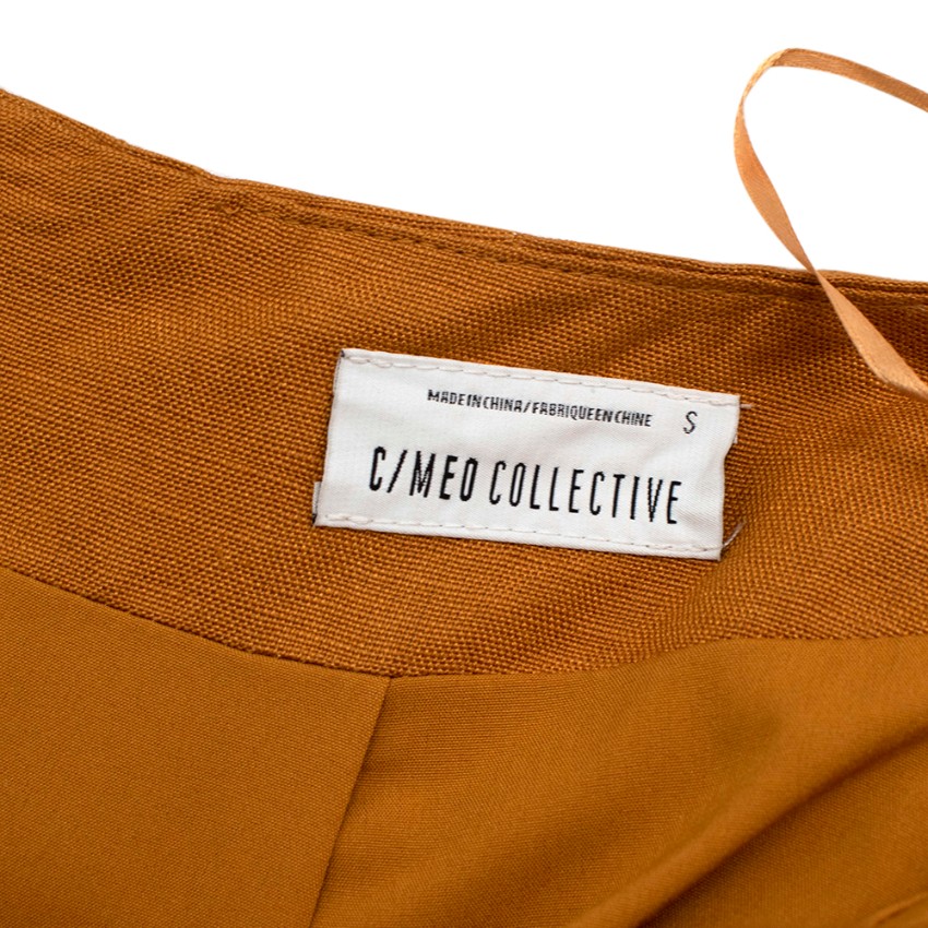 C/MEO Collective Ochre Linen Blend Ruffle Tie Midi Skirt Size S Gold