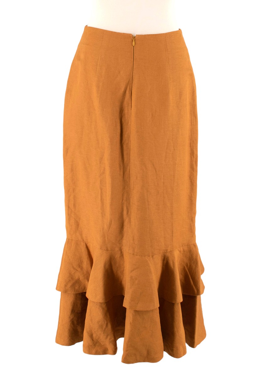 C/MEO Collective Ochre Linen Blend Ruffle Tie Midi Skirt Size S Gold