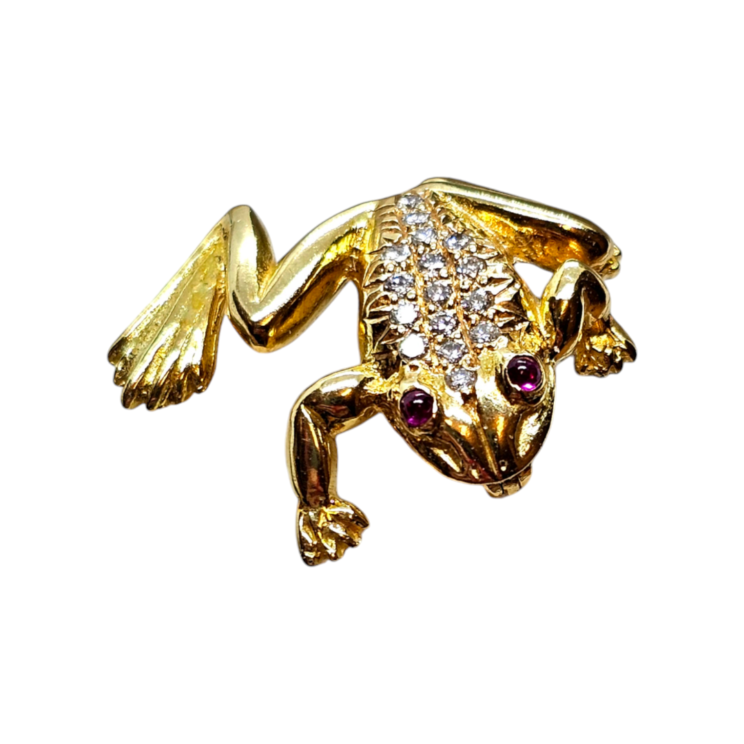 Preowned Bespoke 18ct Yellow Gold Diamond Frog Brooch ct gold