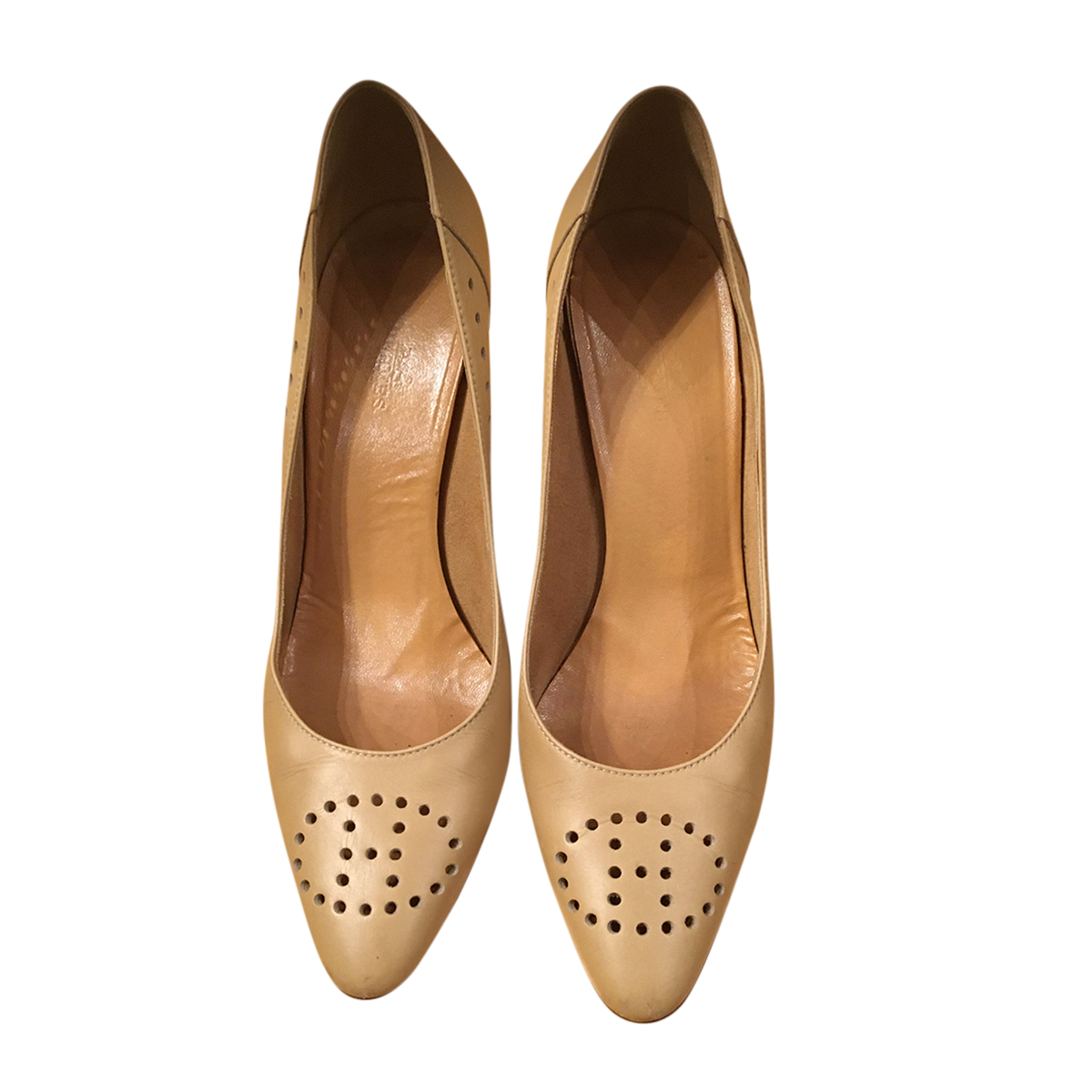 Preowned Hermes Vintage Beige H Perforate Pumps Size 395 Beige/Nude leather