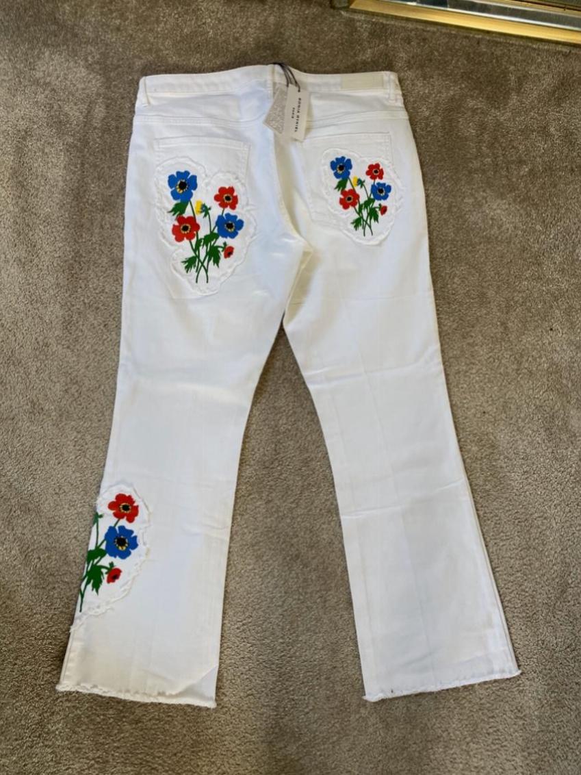 Sonia Rykiel white denim floral embroidered jeans Size XL cotton