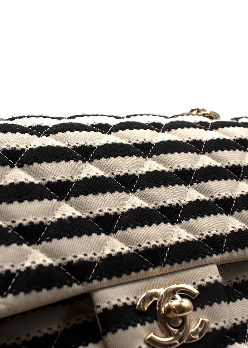 Preowned Chanel Coco Sailor Pearls Medium Double Flap Bag black/cream cloth/lining-/leather