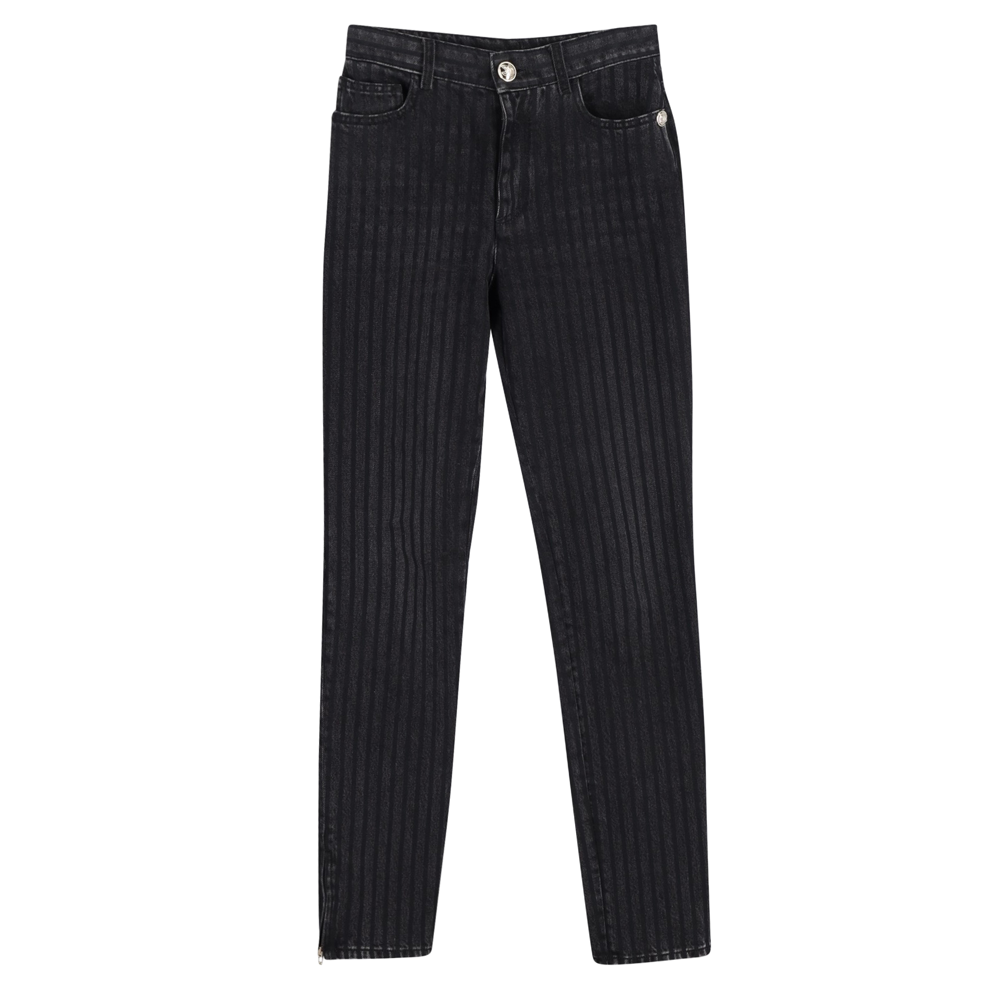 Preowned Chanel Charcoal Pinstripe Straight-Leg Jeans Size 36 grey cotton/cotton denim