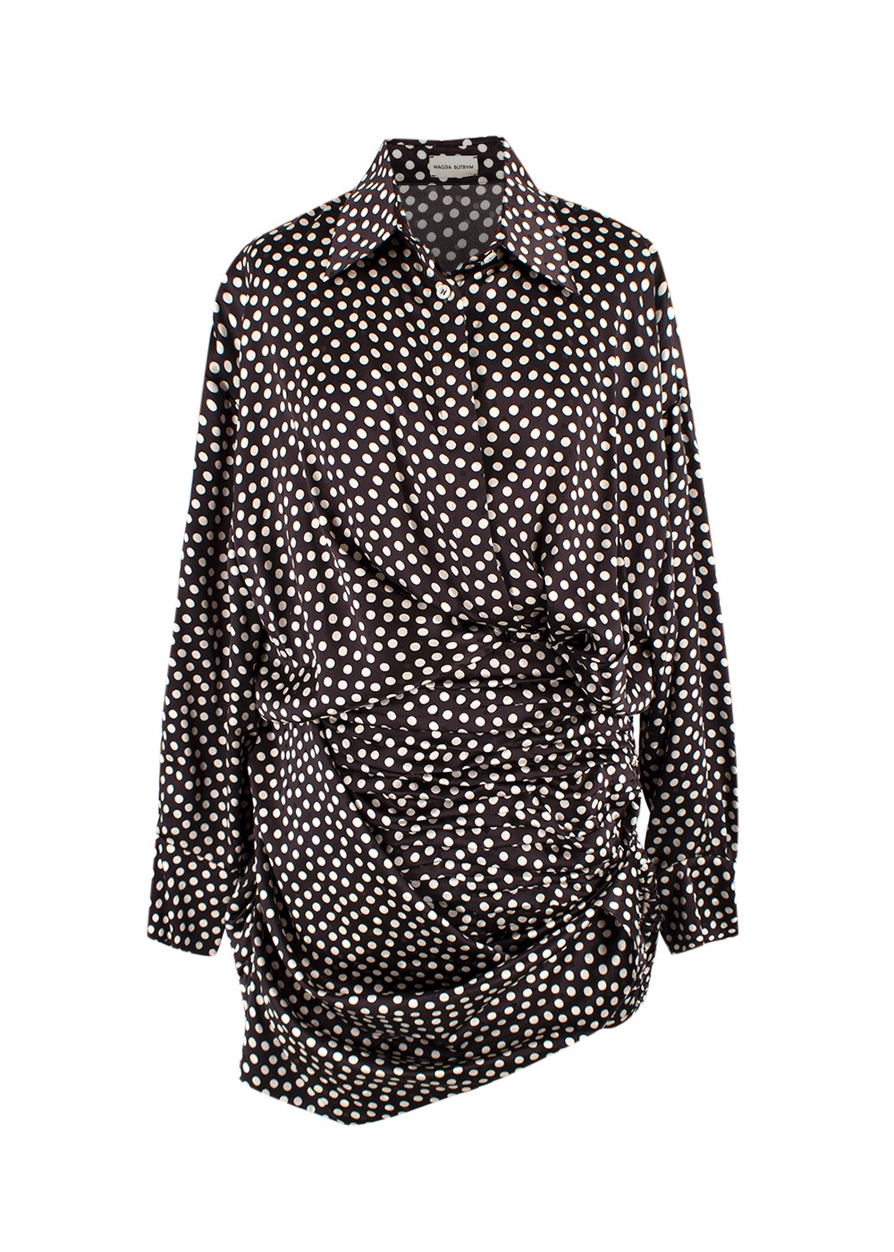 Magda Butrym Brown Polka-dot Silk Shirt Dress Size XS