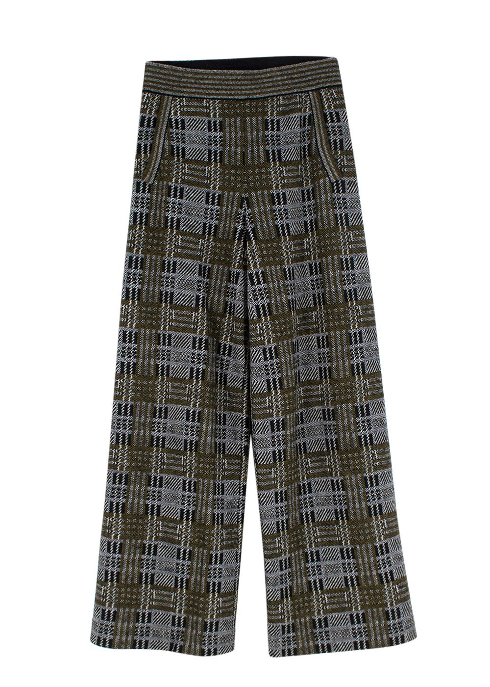 Preowned Bottega Veneta Green  Black Plaid Knitted Trousers Size XXS Khaki  Grey wool blend