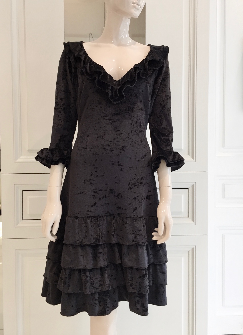 French Couture Black Panne Velvet Dress Size L