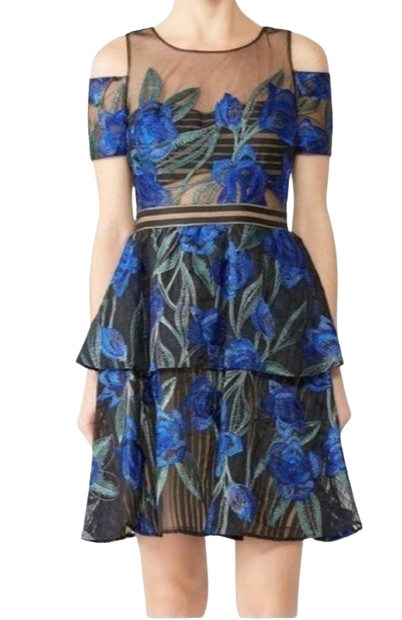 Marchesa Notte Floral Embroidered Mini Dress Size M Multicoloured lace