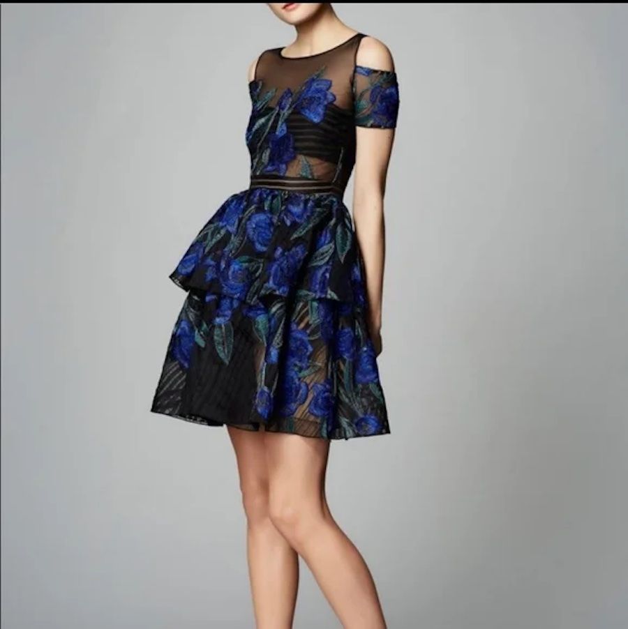 Marchesa Notte Floral Embroidered Mini Dress Size M Multicoloured lace