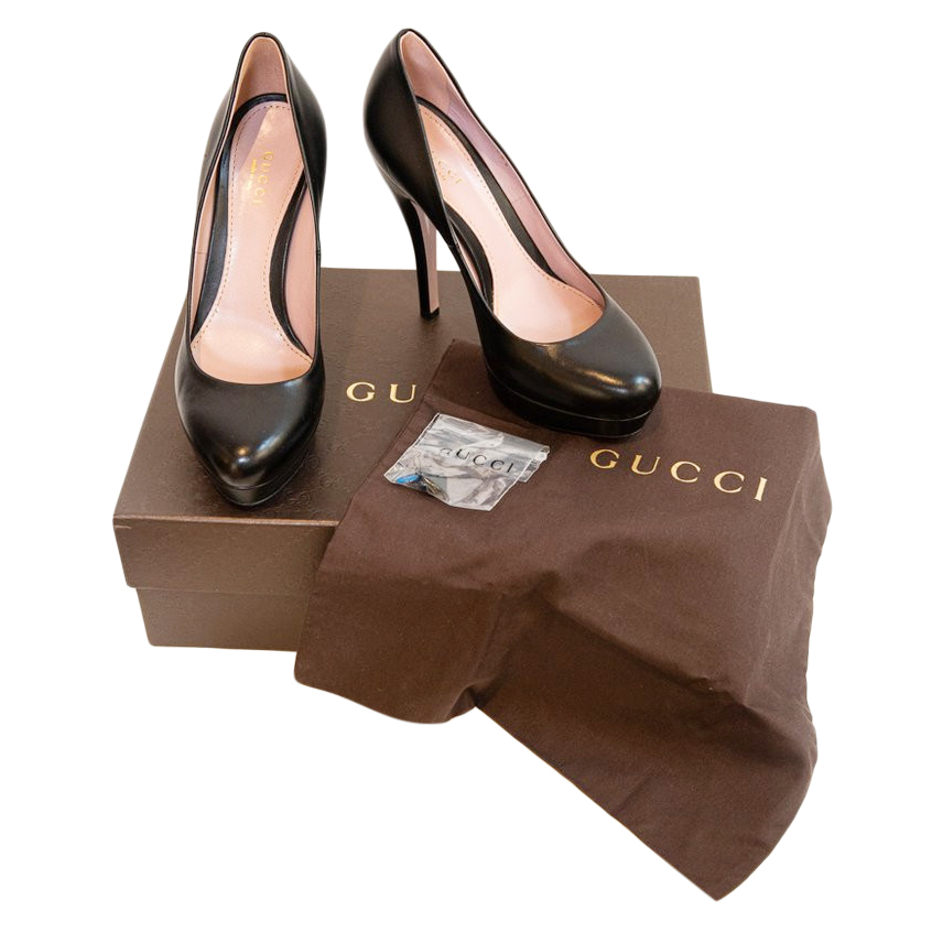 Preowned Gucci Black Leather Platform Pumps Size 365