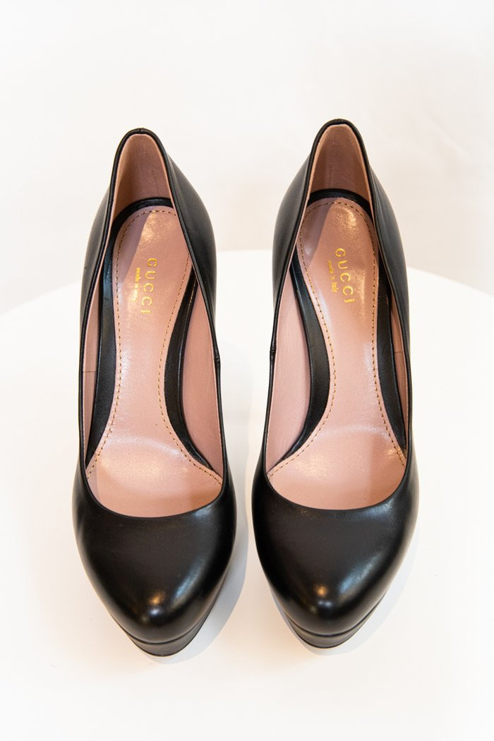 Preowned Gucci Black Leather Platform Pumps Size 365