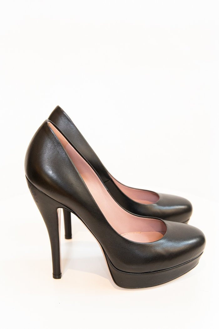 Preowned Gucci Black Leather Platform Pumps Size 365