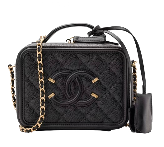 Preowned Chanel Black Caviar Leather Filigree Vanity Case Size S