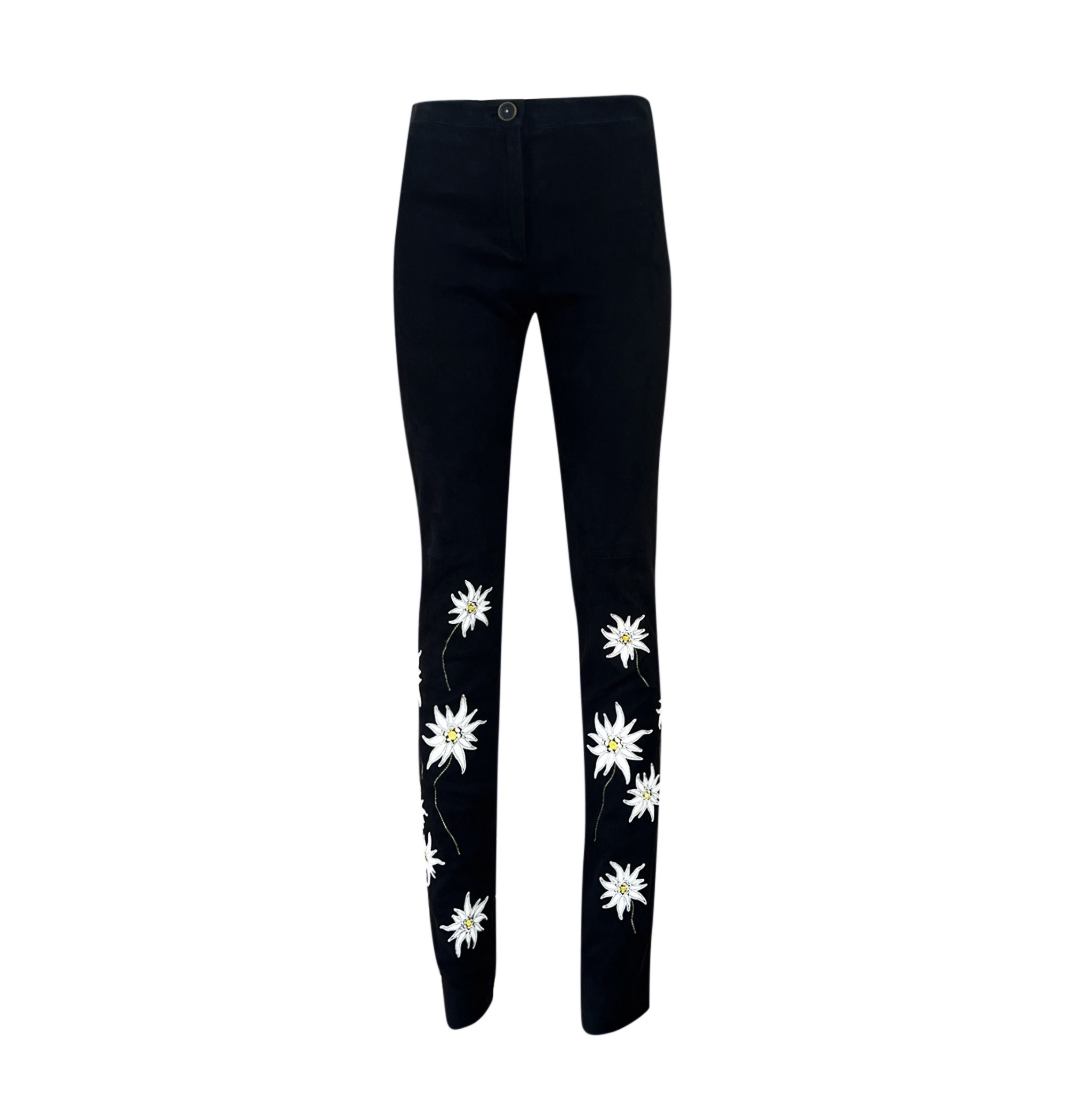 Chanel Black Suede Floral Embellished Leggings Size S