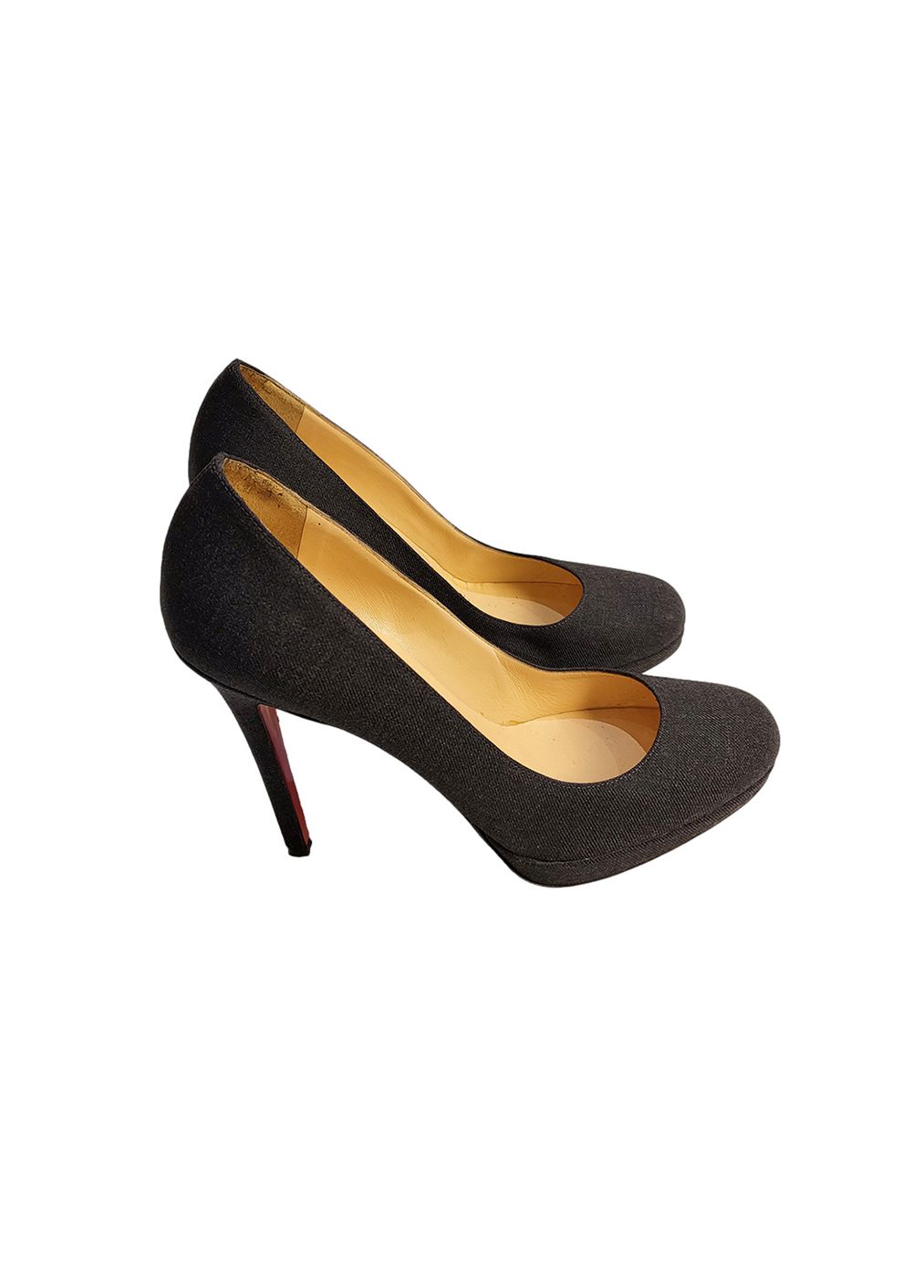 Preowned Christian Louboutin Grey Denim Platform Pumps Size 38 Dark Gray cloth