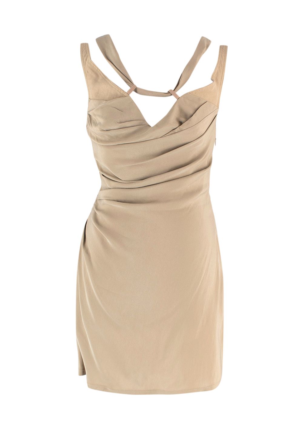 Preowned Jacquemus Khaki 'La Robe Soffio' Mini Dress Size S Beige Khaki blend viscose/silk/elastane