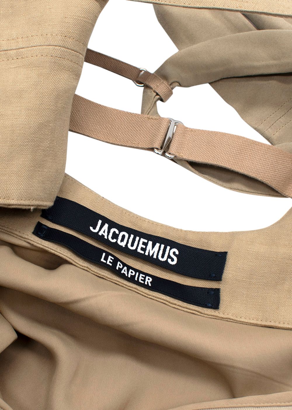 Preowned Jacquemus Khaki 'La Robe Soffio' Mini Dress Size S Beige Khaki blend viscose/silk/elastane