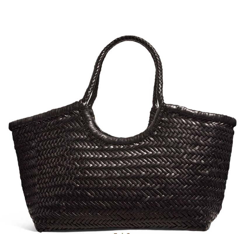 Dragon Diffusion Large Leather Woven Nantucket Tote Bag Black calf leather