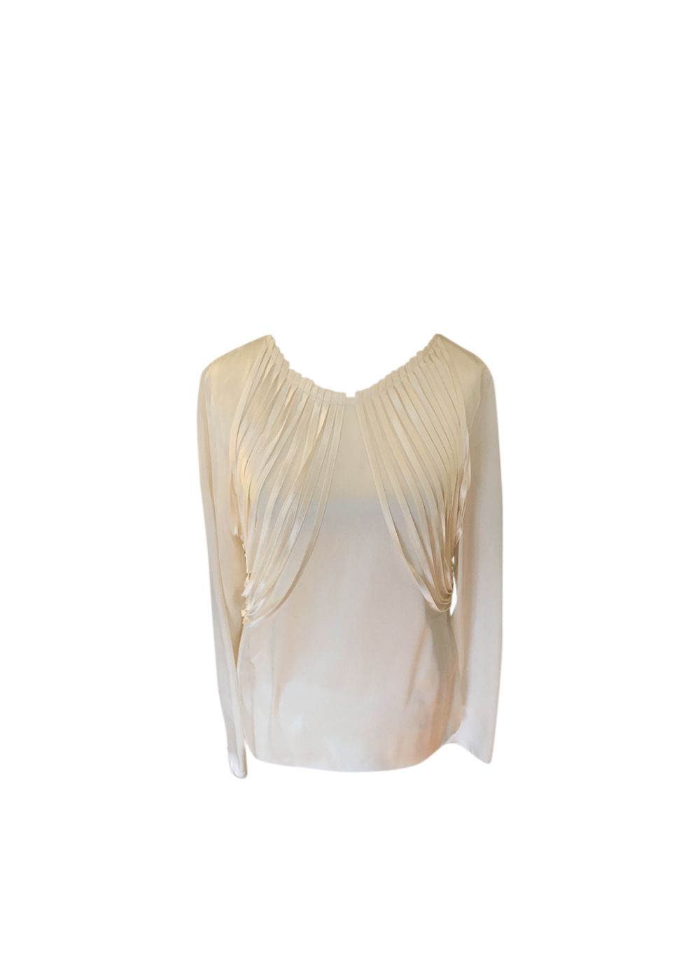 Chanel Ivory Silk Satin Pleated Blouse Size XS white