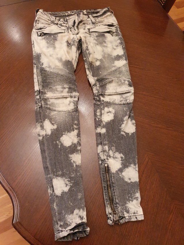 Preowned Balmain Grey Bleached Denim Biker Jeans Size S cotton