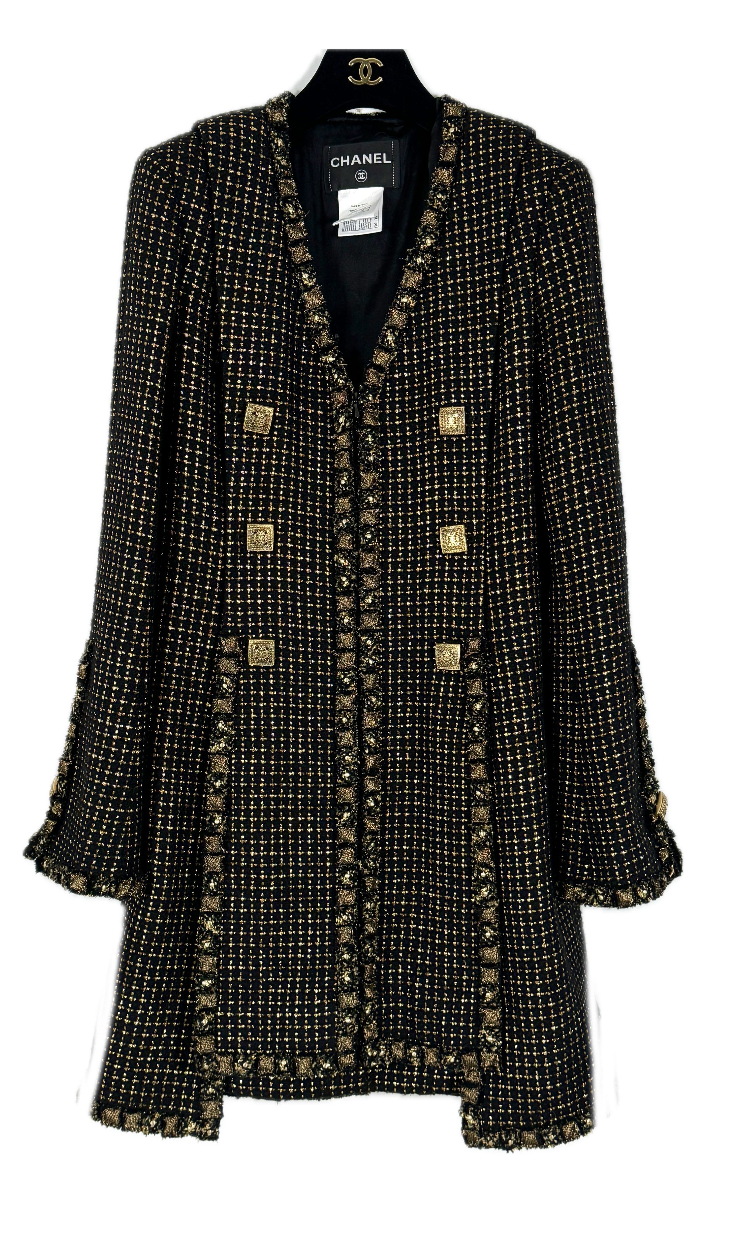 Chanel Paris/Byzance Collection Gold and Black Tweed Coat Size M