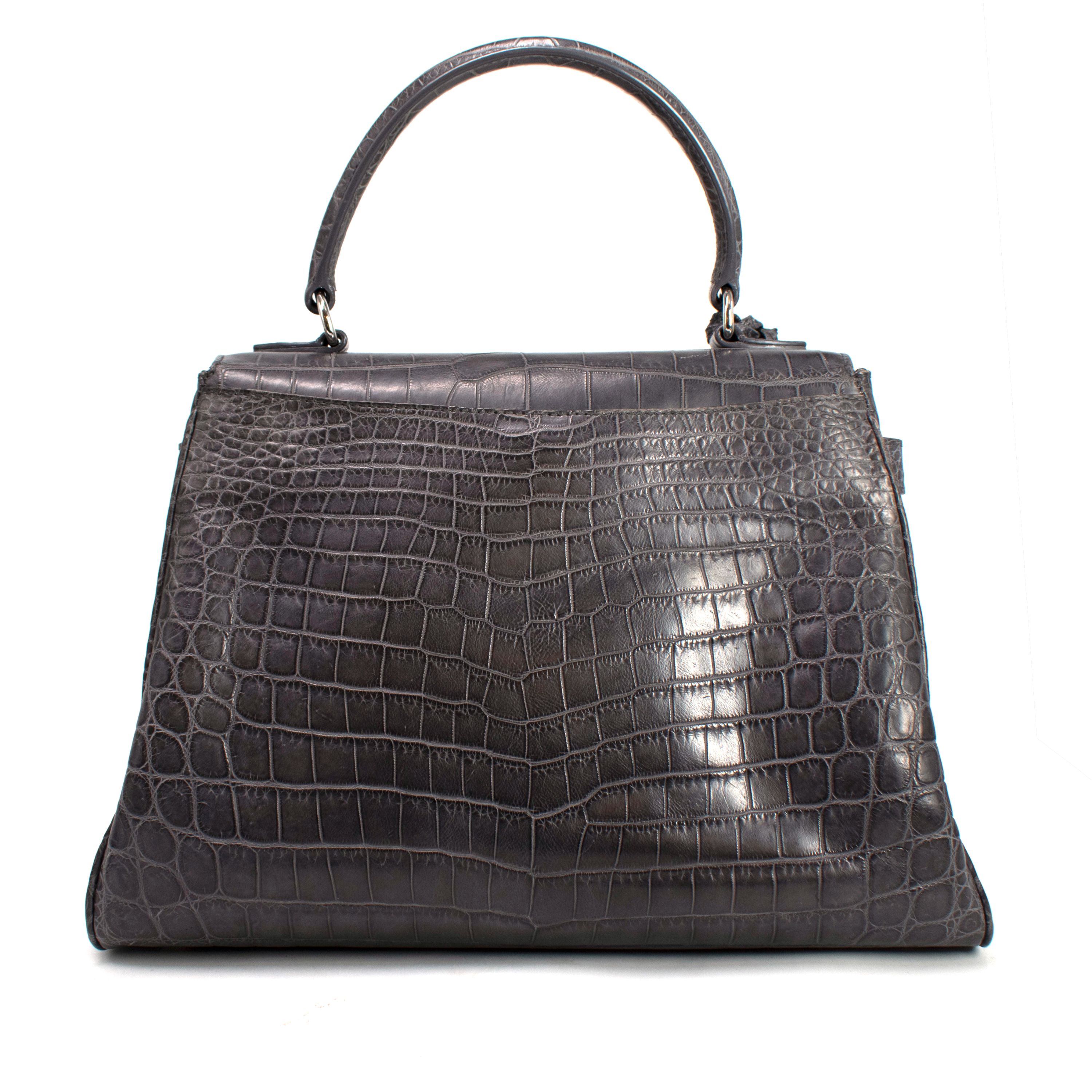 Preowned Asprey Grey Crocodile Leather Private Collection Handbag